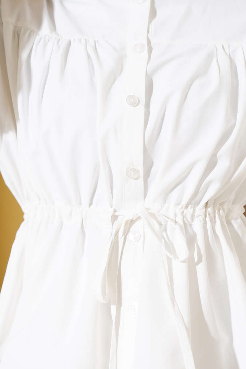 Short Ruched Shirt with Drawstring Waist - Ecru