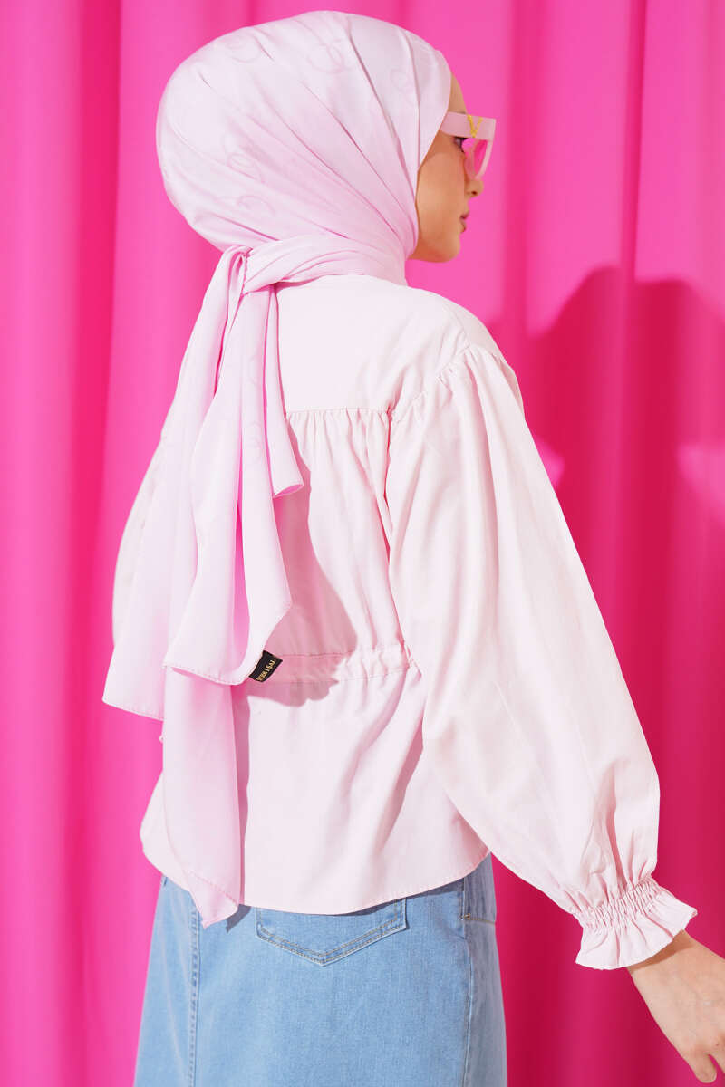 Short Ruched Shirt with Drawstring Waist - Pink