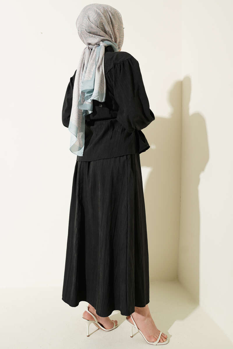 Tencel Skirt Set with Ruched Drawstring Waist - Black