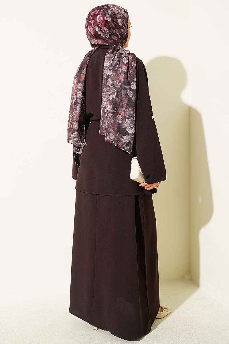 Jacket Set with Drawstring Waist - Dark Brown
