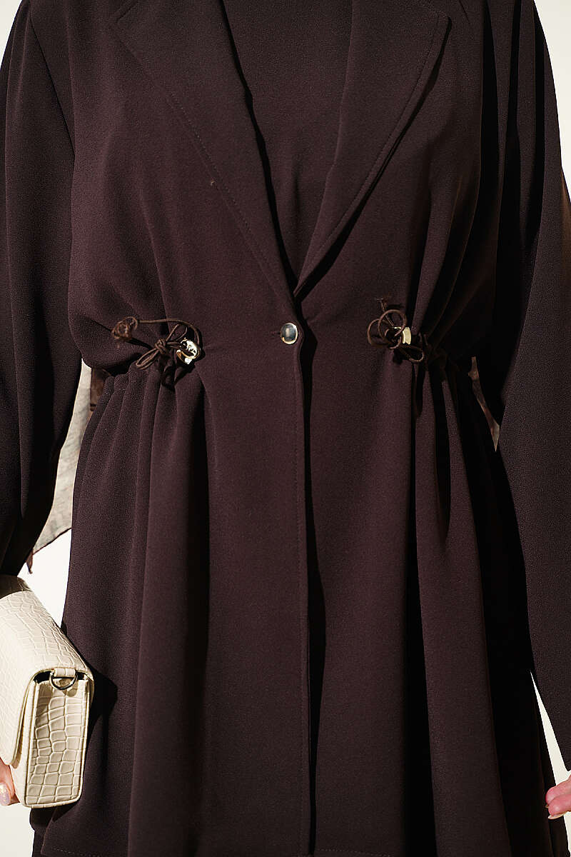 Jacket Set with Drawstring Waist - Dark Brown