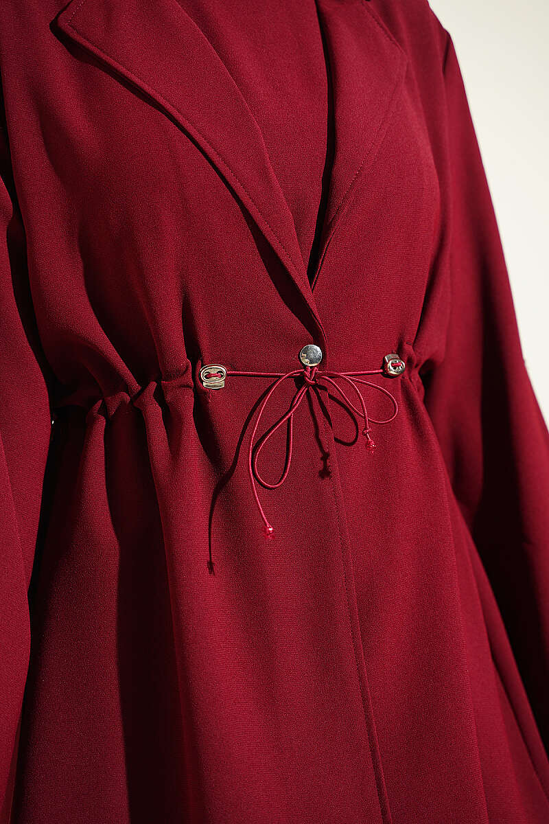 Jacket Set with Drawstring Waist - Burgundy