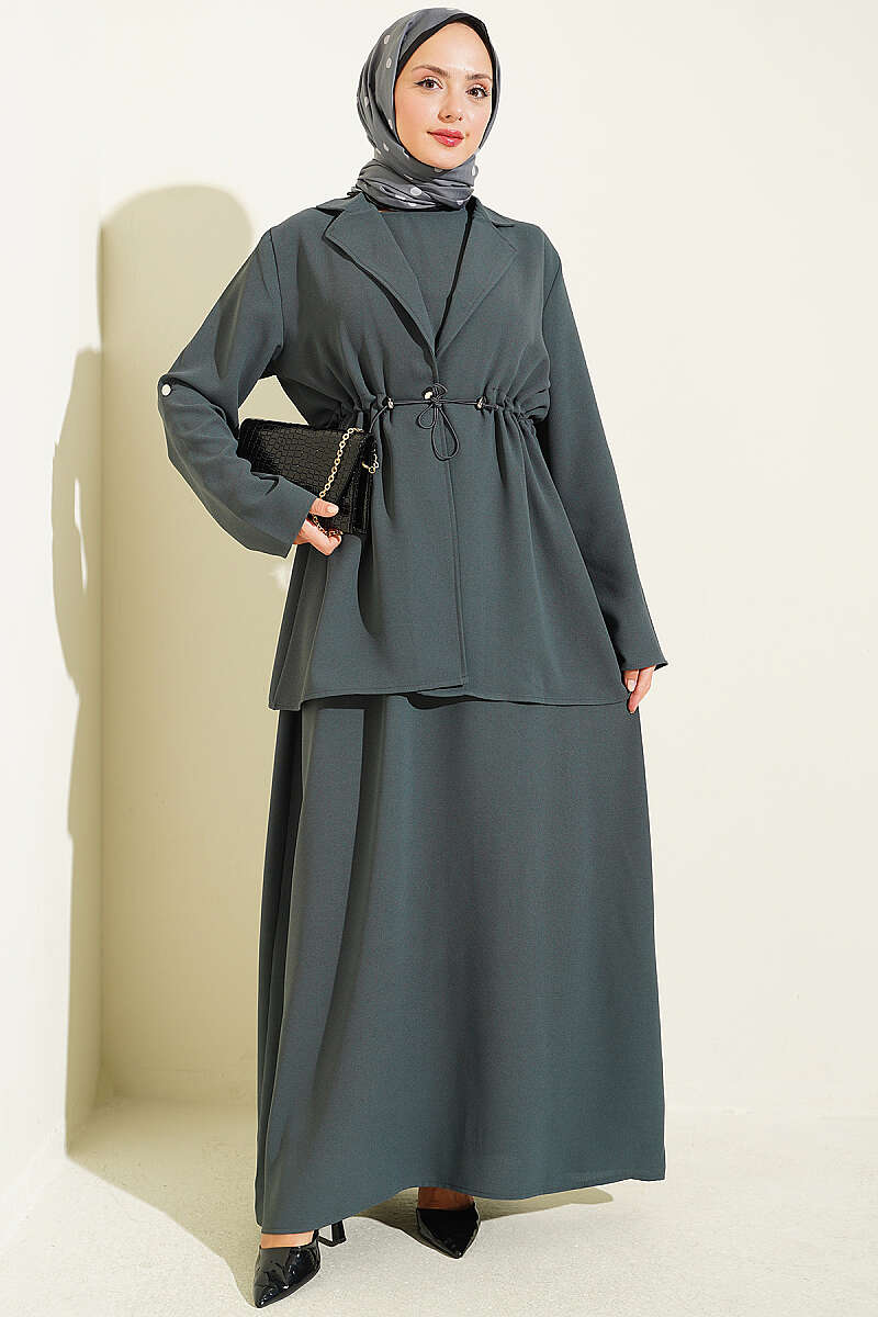 Jacket Set with Drawstring Waist - Smoke Grey