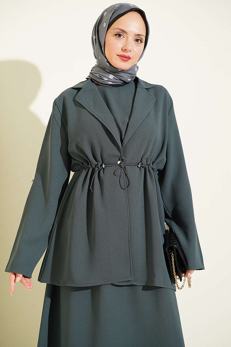 Jacket Set with Drawstring Waist - Smoke Grey