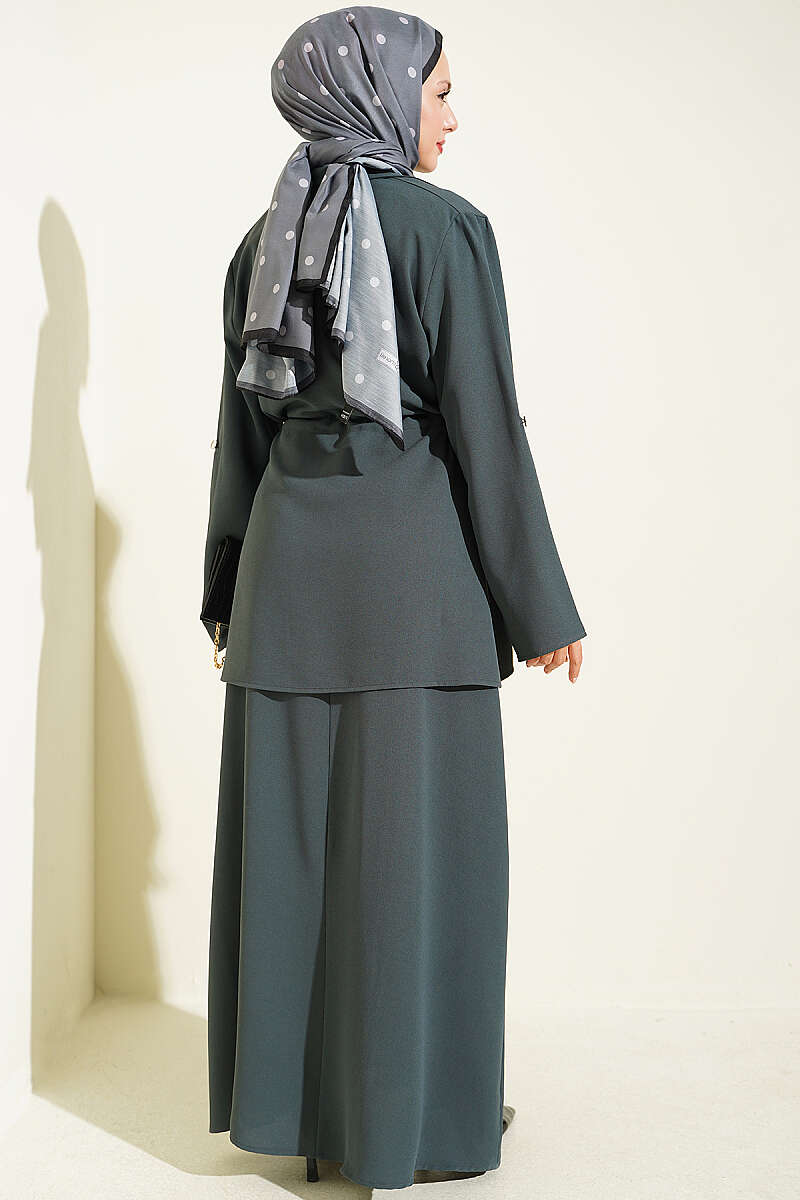 Jacket Set with Drawstring Waist - Smoke Grey