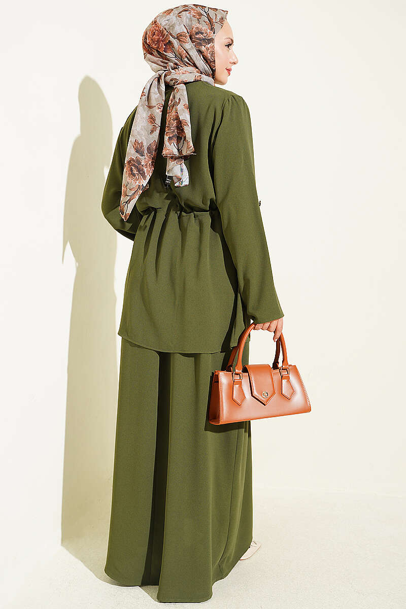 Jacket Set with Drawstring Waist - Khaki