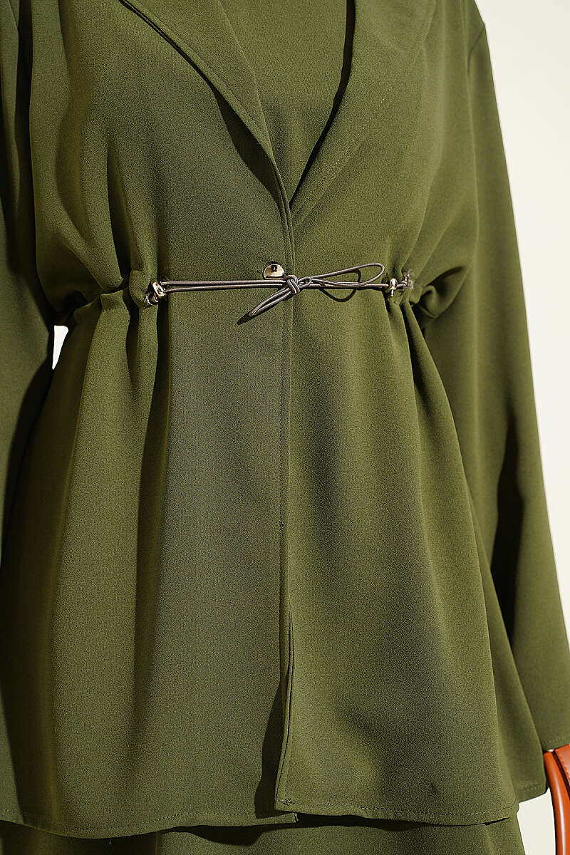 Jacket Set with Drawstring Waist - Khaki