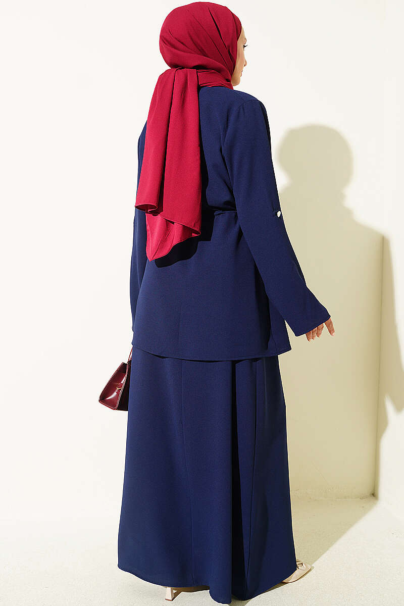 Jacket Set with Drawstring Waist - Navy
