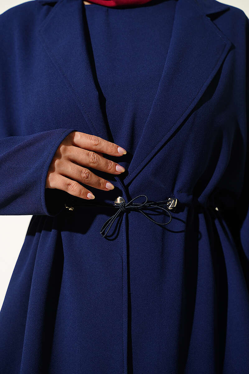 Jacket Set with Drawstring Waist - Navy