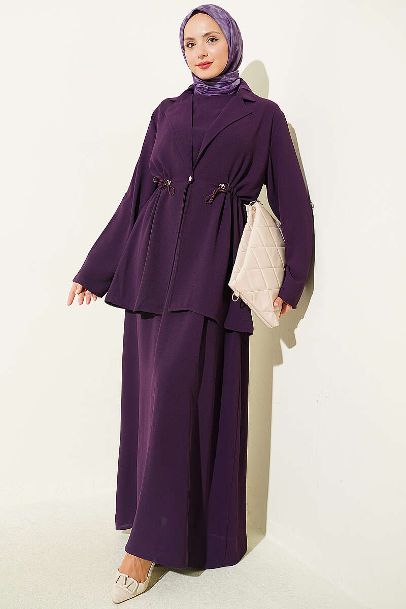 Jacket Set with Drawstring Waist - Purple