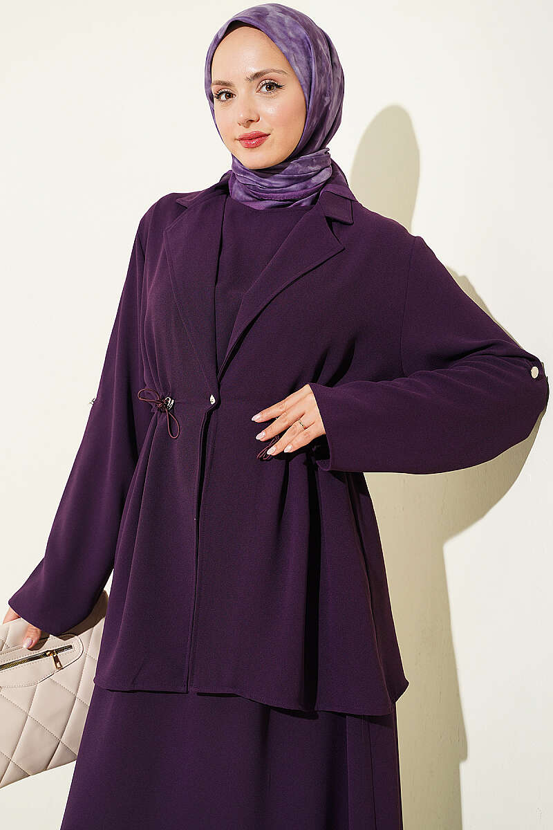 Jacket Set with Drawstring Waist - Purple
