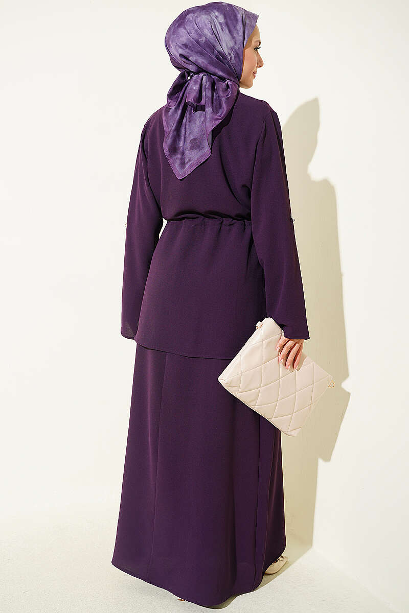 Jacket Set with Drawstring Waist - Purple