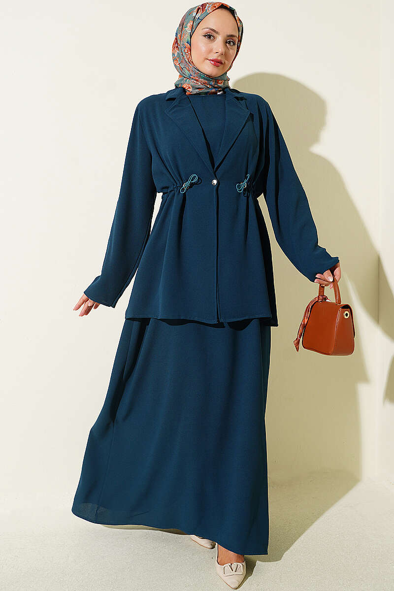 Jacket Set with Drawstring Waist - Petrol Green