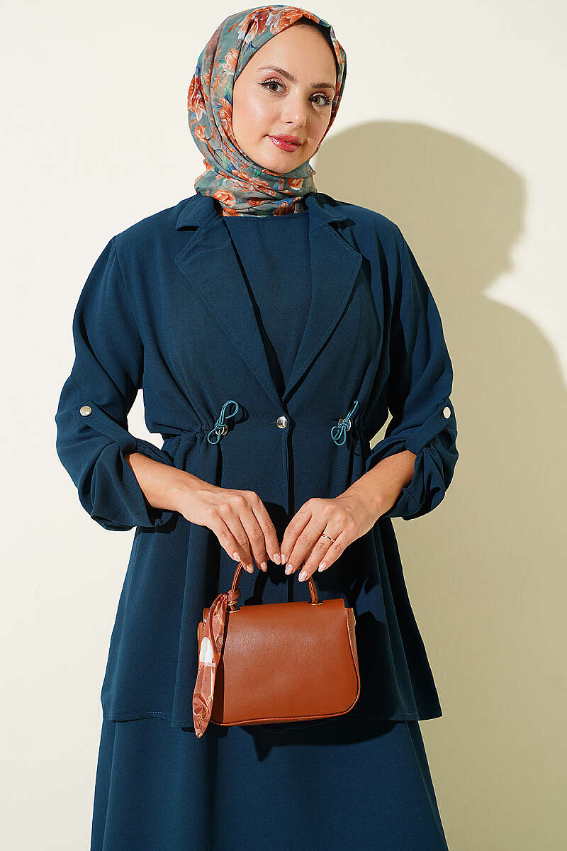 Jacket Set with Drawstring Waist - Petrol Green