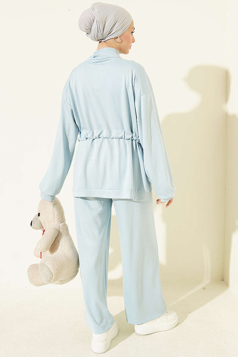 Two-Piece Set with Flap Pockets and Drawstring Waist - Light Blue