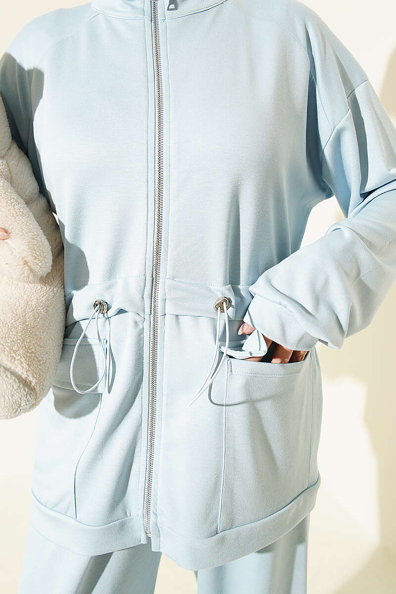 Two-Piece Set with Flap Pockets and Drawstring Waist - Light Blue