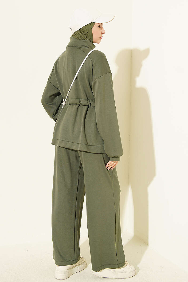 Two-Piece Set with Flap Pockets and Drawstring Waist - Khaki
