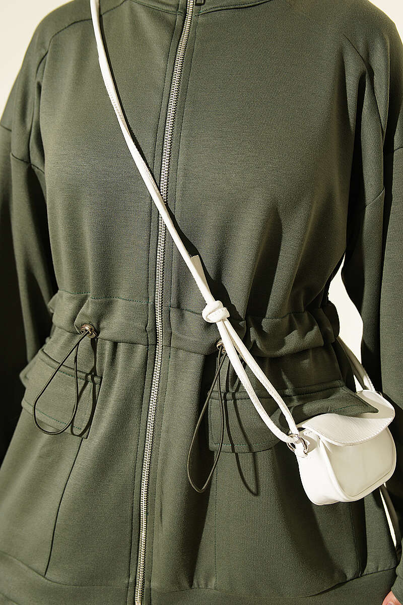 Two-Piece Set with Flap Pockets and Drawstring Waist - Khaki