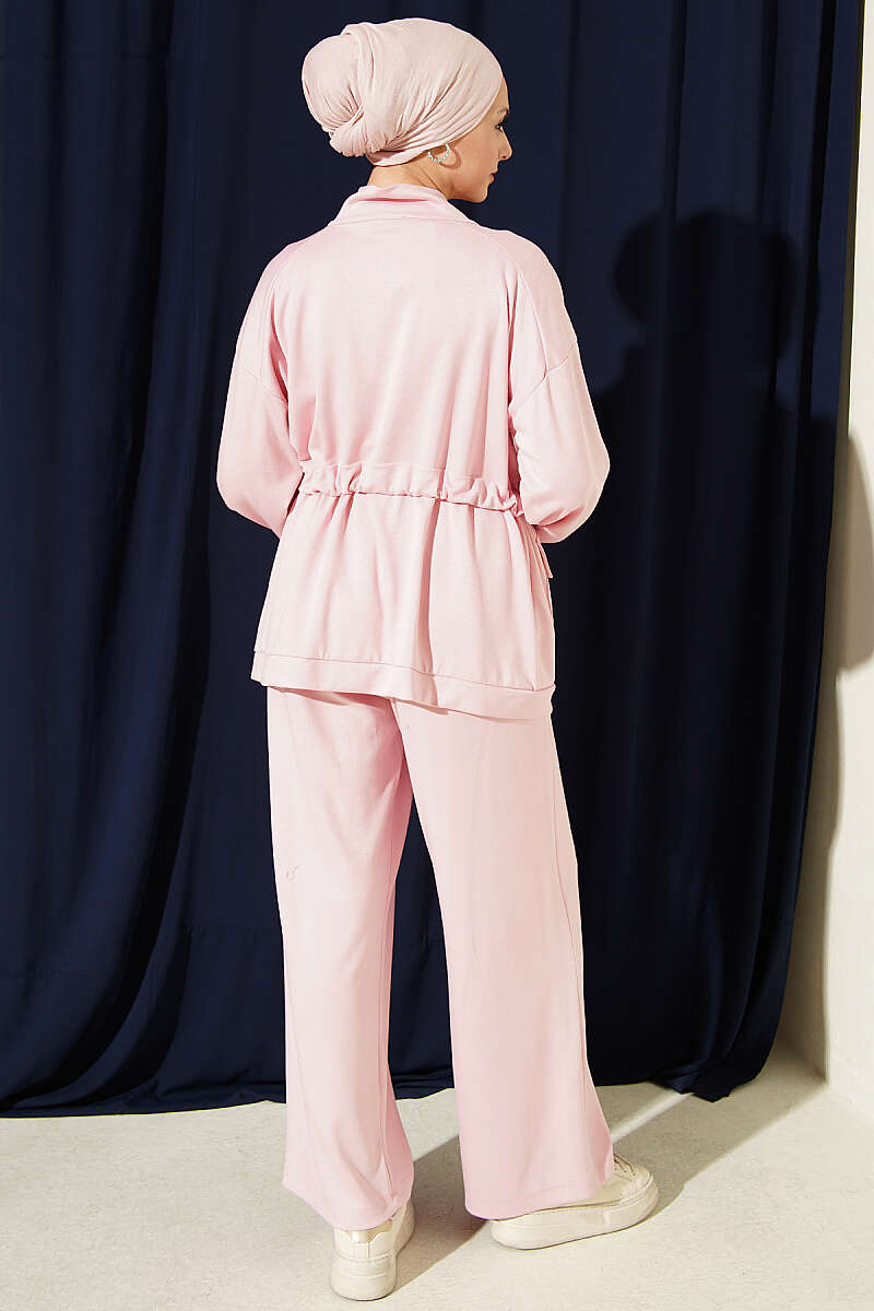 Two-Piece Set with Flap Pockets and Drawstring Waist - Pink