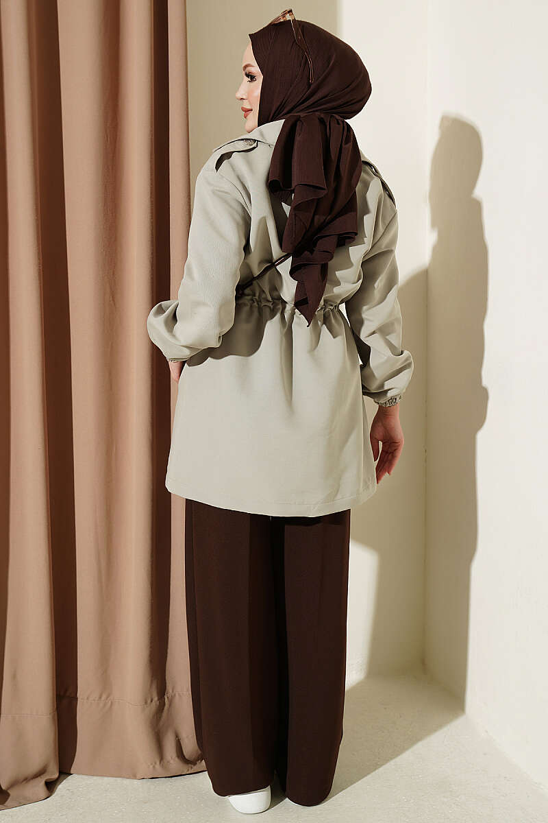Trench Coat with Snap Buttons and Drawstring Waist - Mint