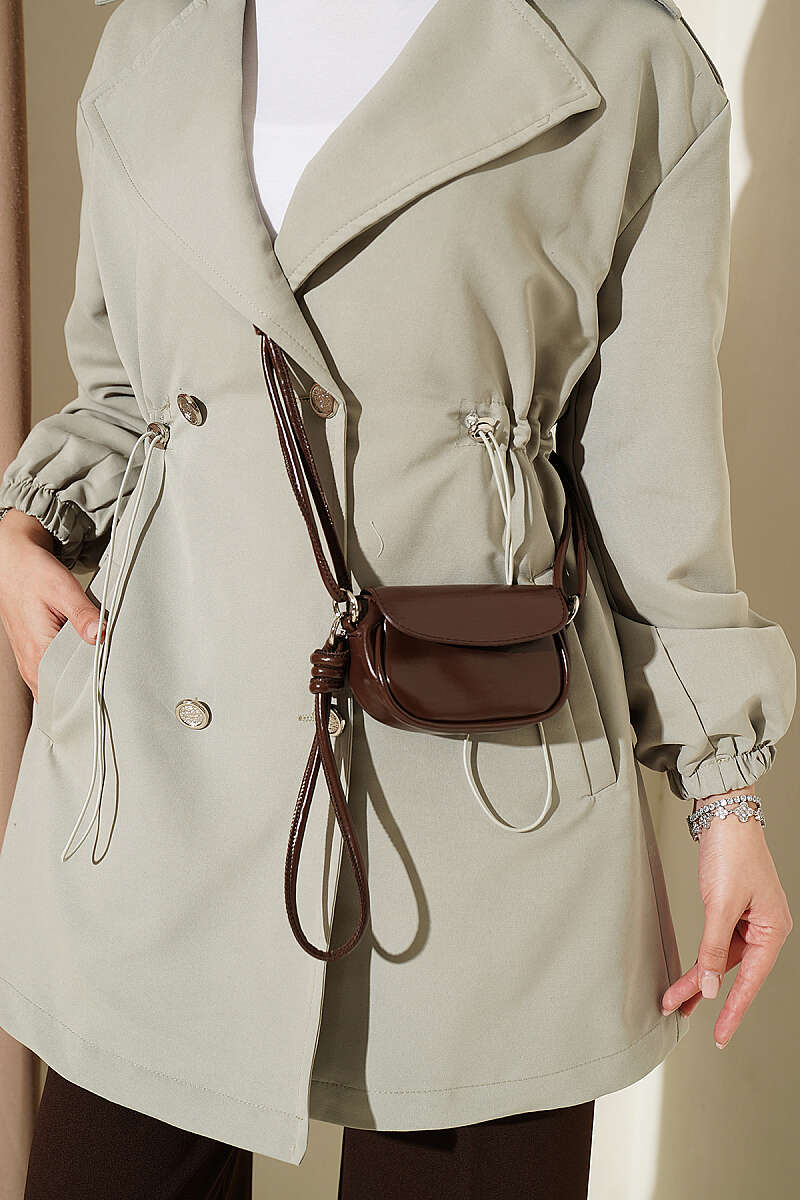 Trench Coat with Snap Buttons and Drawstring Waist - Mint