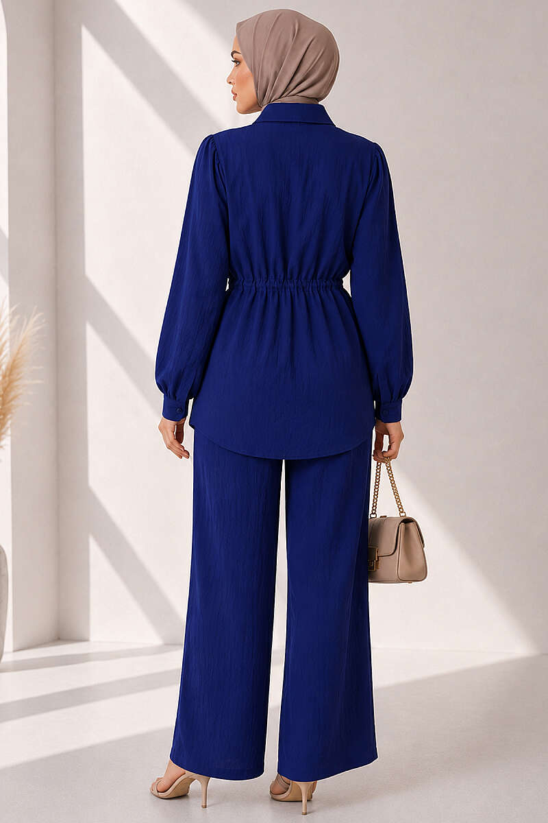 Button Two-Piece Set with Drawstring Waist - Navy