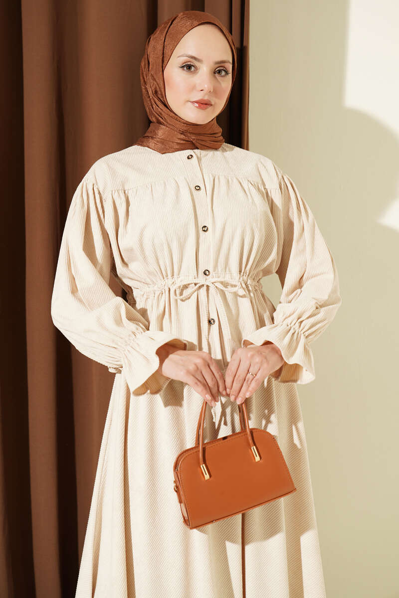 Velvet Two-Piece Skirt Set with Drawstring Waist - Beige