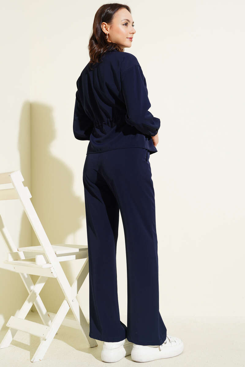 Basic Zip Two-Piece Set with Drawstring Waist - Navy