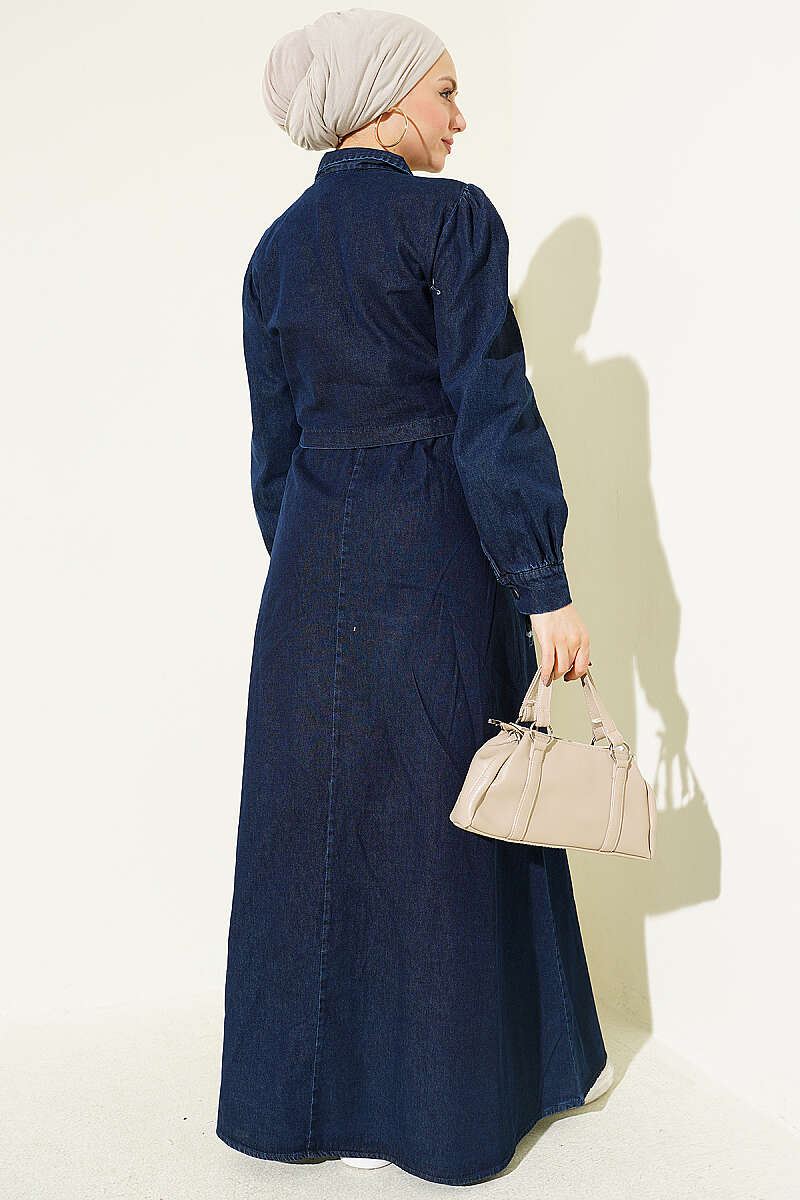 Zip Pinafore Two-Piece Set with Drawstring Waist - Dark Denim