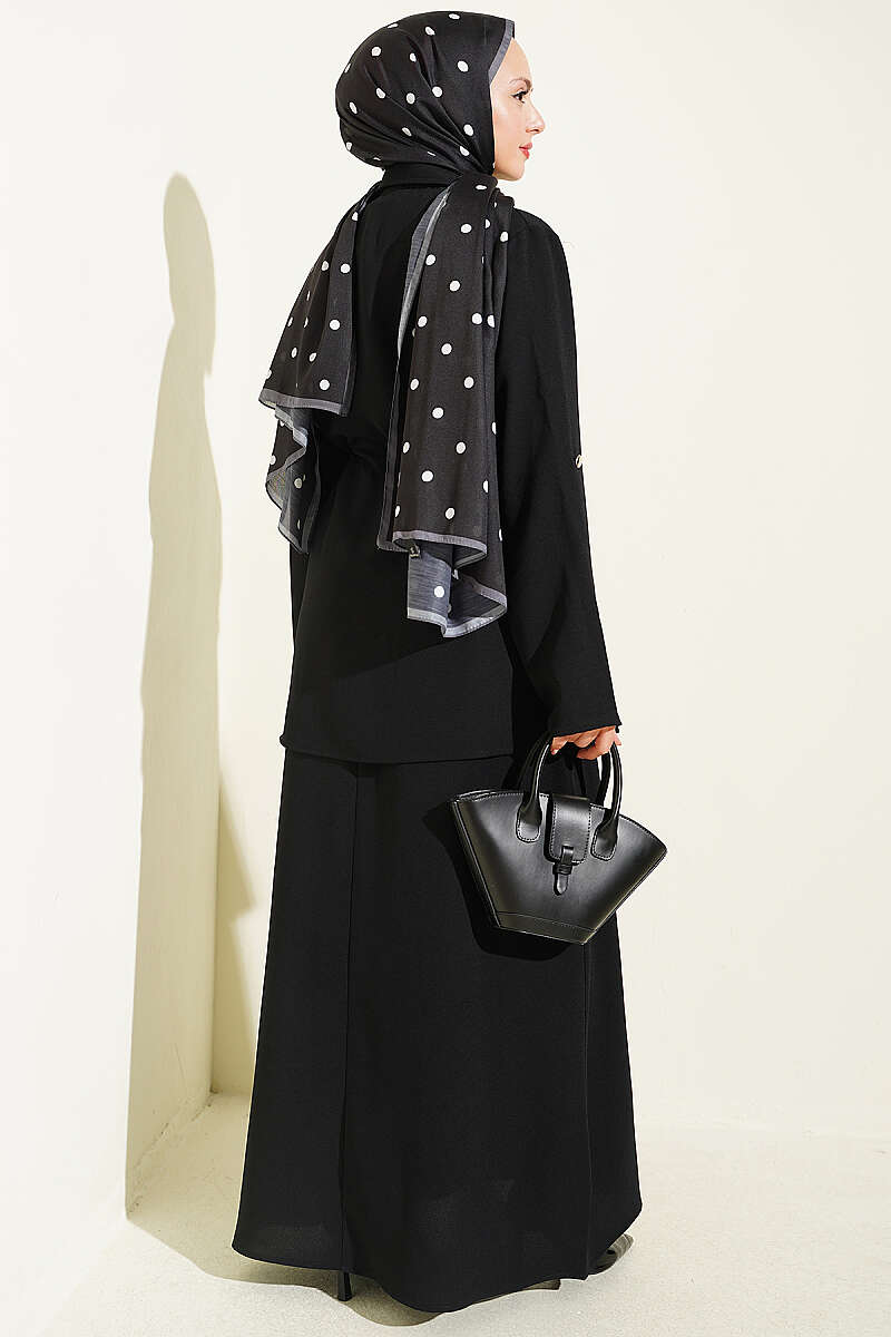 Jacket Set with Drawstring Waist - Black