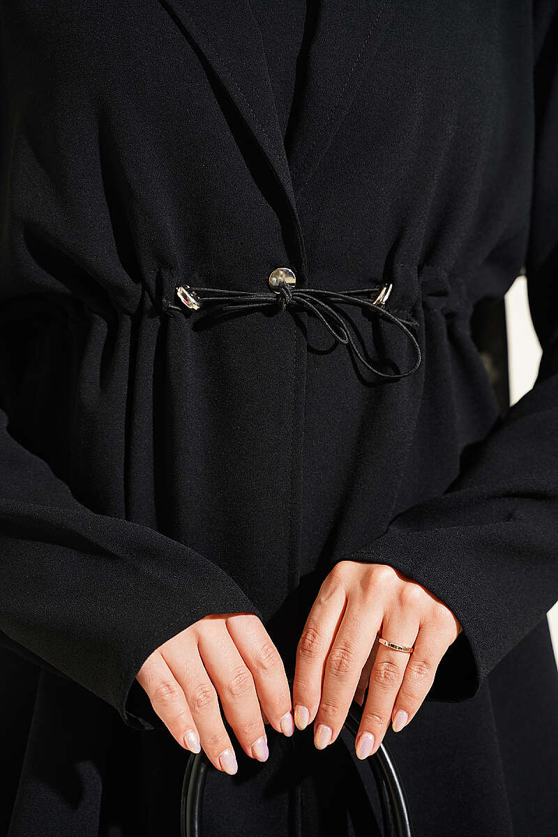 Jacket Set with Drawstring Waist - Black