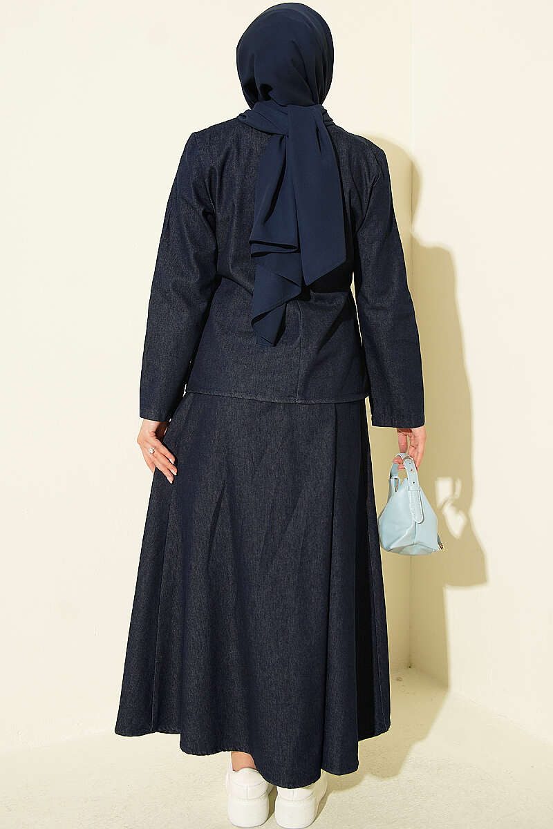 Ribbed Skirt Two-Piece Set with Drawstring Waist - Dark Blue