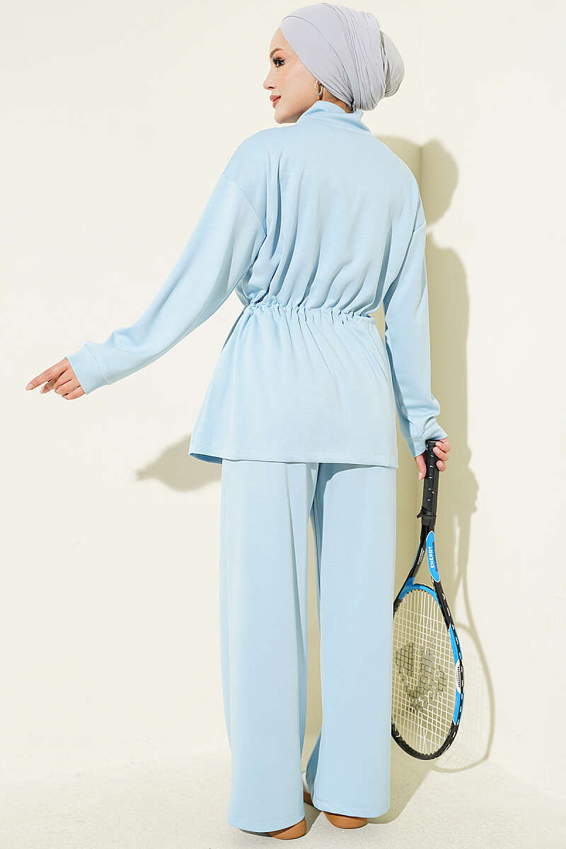 Ribbed Two-Piece Set with Drawstring Waist - Light Blue