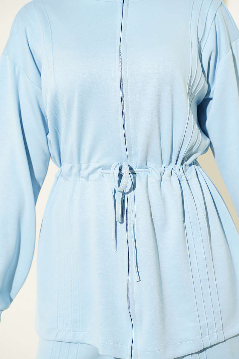 Ribbed Two-Piece Set with Drawstring Waist - Light Blue