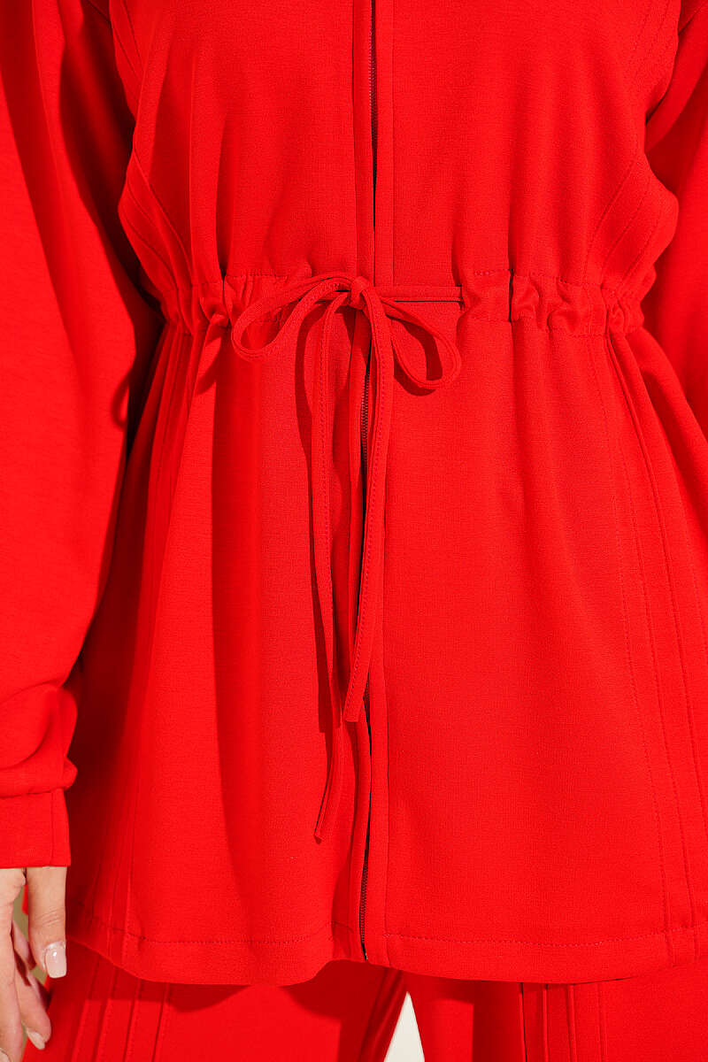 Ribbed Two-Piece Set with Drawstring Waist - Red