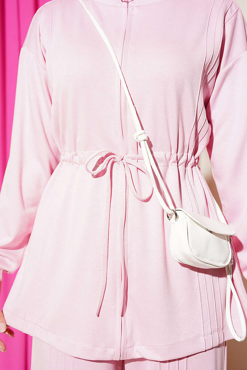 Ribbed Two-Piece Set with Drawstring Waist - Pink