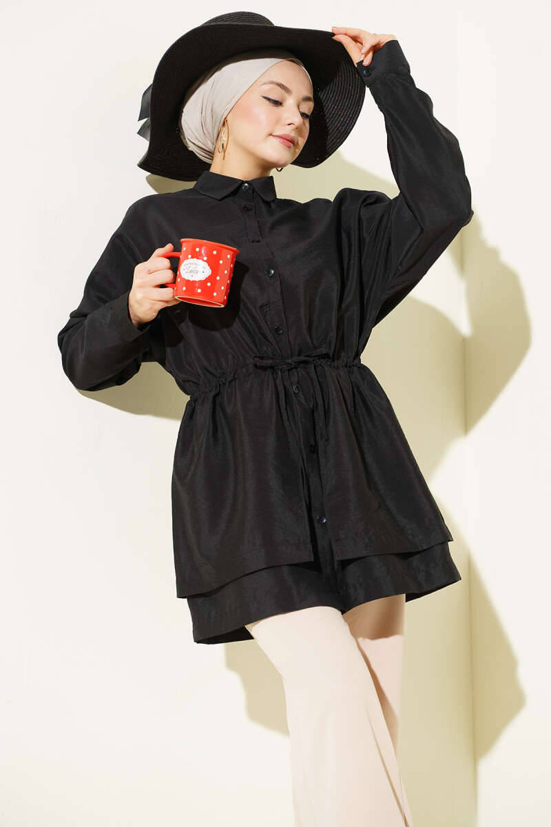 Oversized Odesa Shirt with Drawstring Waist - Black