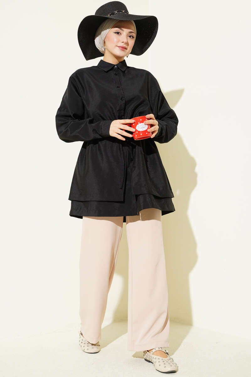 Oversized Odesa Shirt with Drawstring Waist - Black