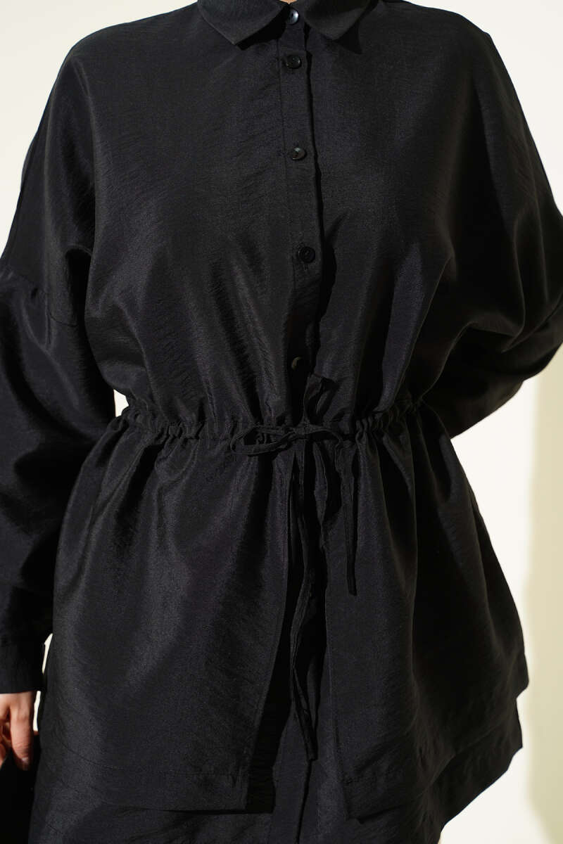 Oversized Odesa Shirt with Drawstring Waist - Black