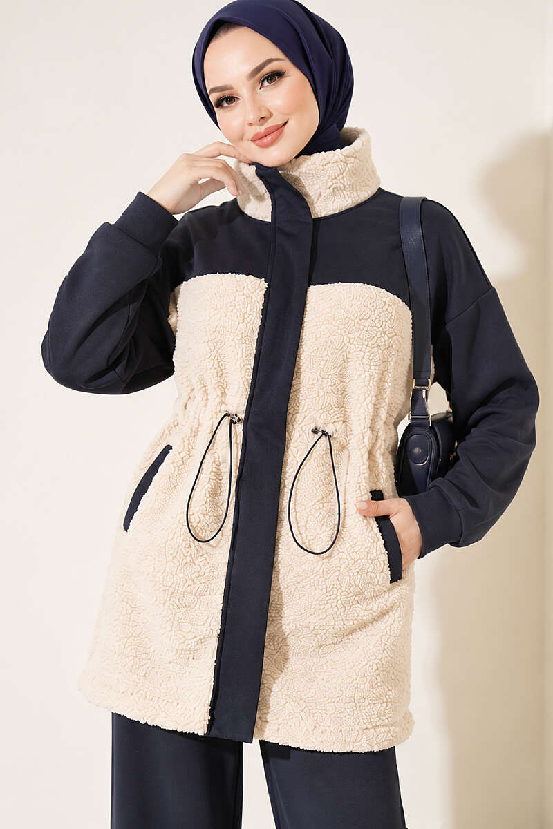Two-Piece Set with Plush Trim and Drawstring Waist - Smoke Grey