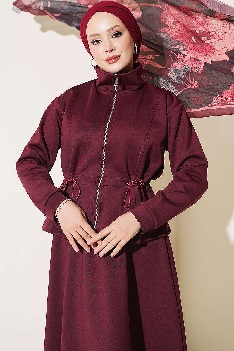 Scuba Skirt Two-Piece Set with Drawstring Waist - Burgundy
