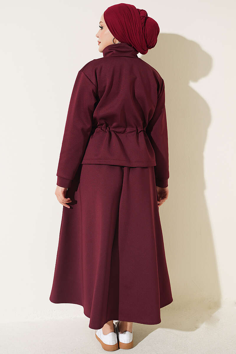 Scuba Skirt Two-Piece Set with Drawstring Waist - Burgundy