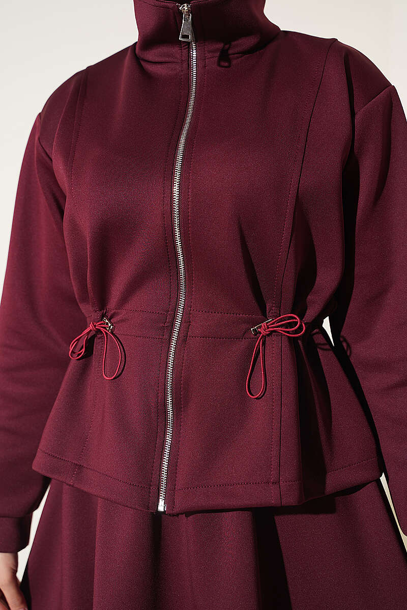 Scuba Skirt Two-Piece Set with Drawstring Waist - Burgundy