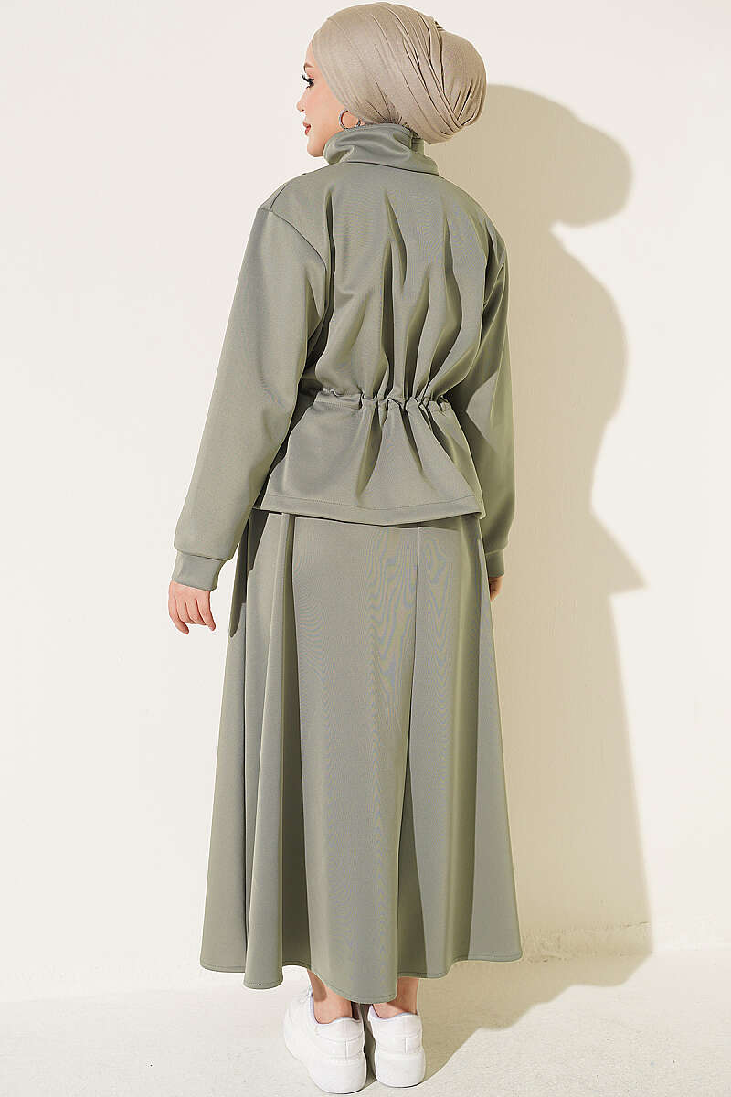 Scuba Skirt Two-Piece Set with Drawstring Waist - Khaki