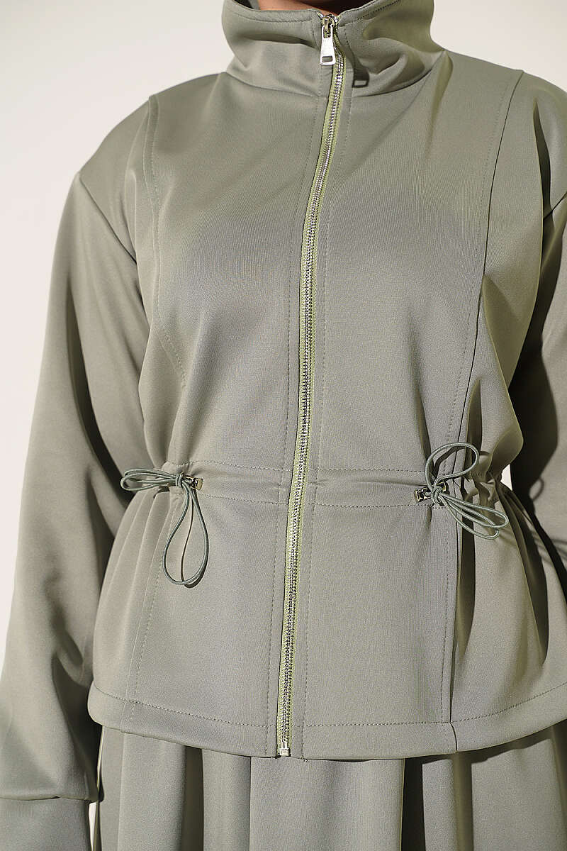 Scuba Skirt Two-Piece Set with Drawstring Waist - Khaki