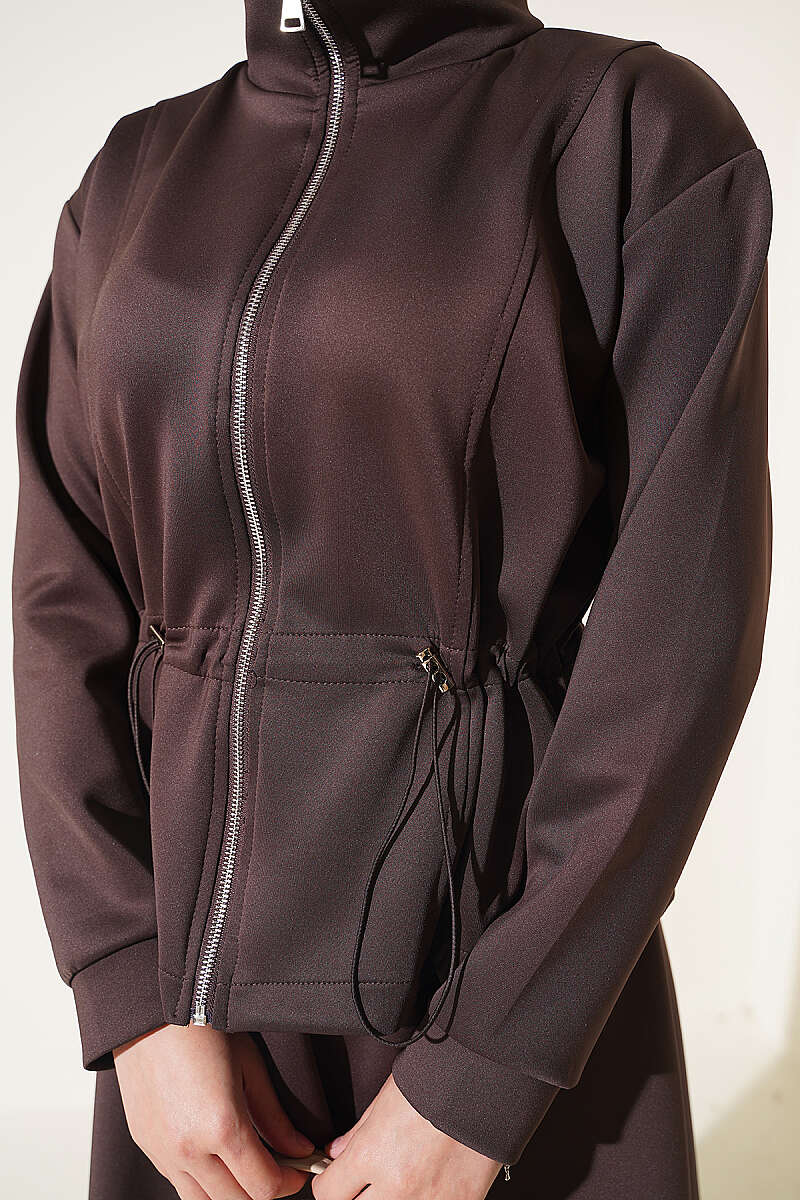 Scuba Skirt Two-Piece Set with Drawstring Waist - Brown