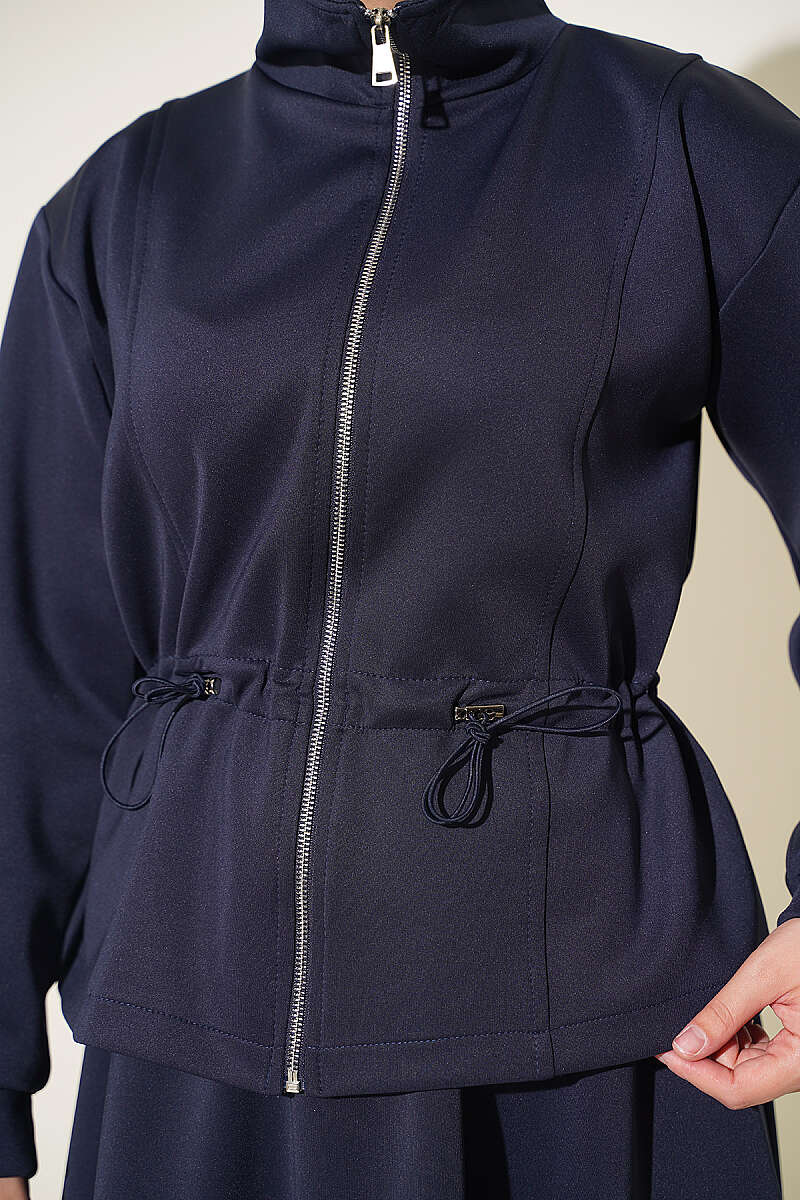 Scuba Skirt Two-Piece Set with Drawstring Waist - Navy