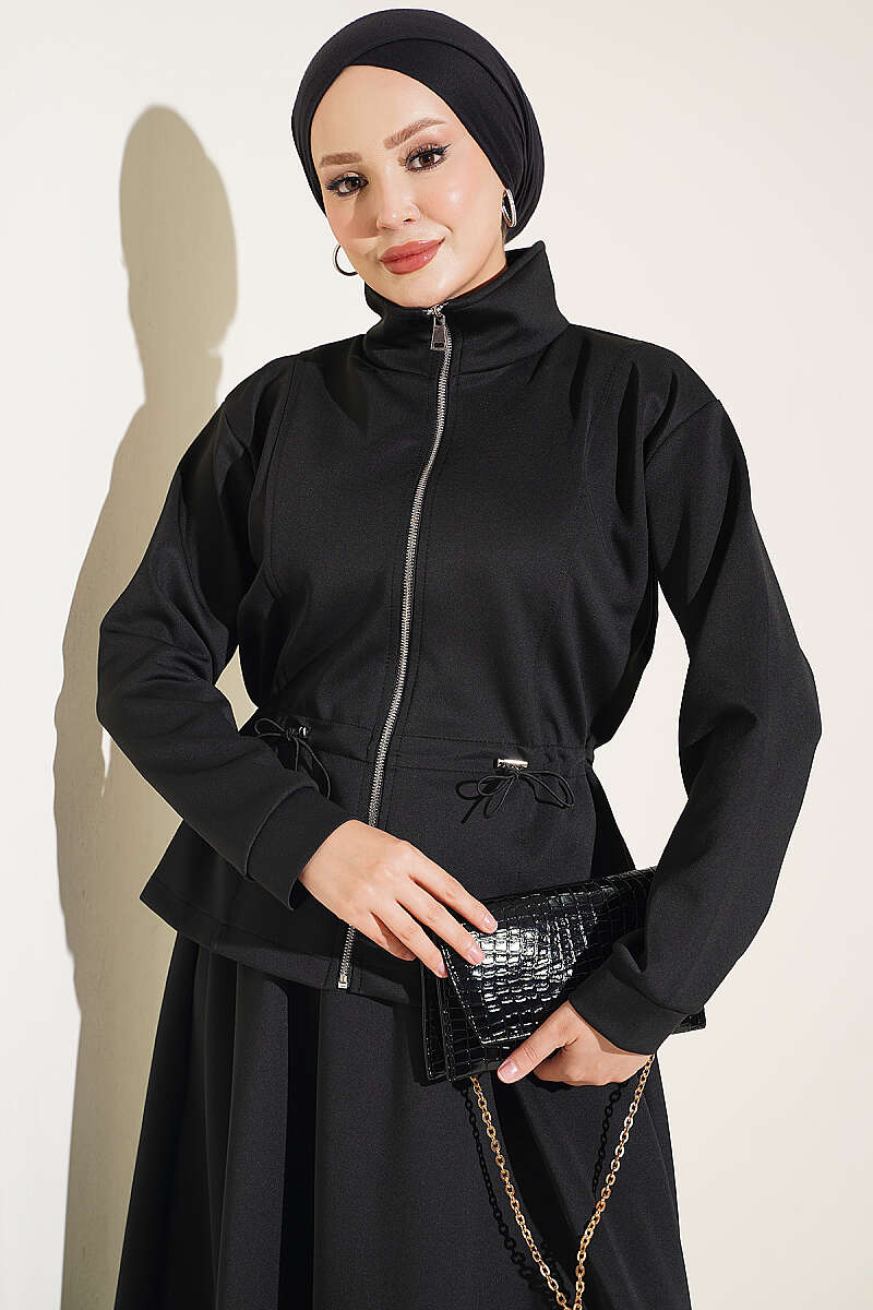 Scuba Skirt Two-Piece Set with Drawstring Waist - Black