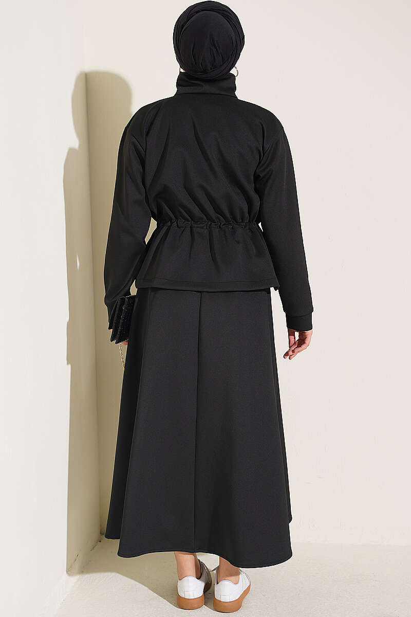 Scuba Skirt Two-Piece Set with Drawstring Waist - Black