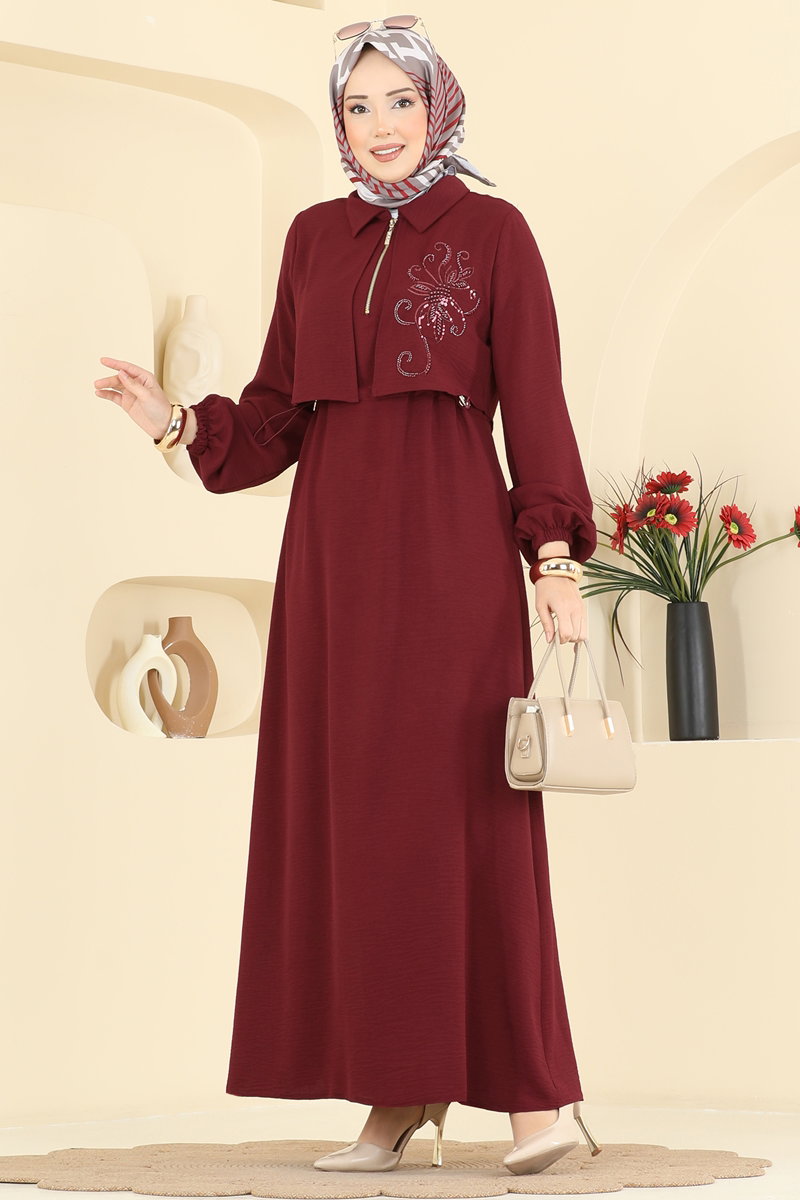 Aerobin Dress with Adjustable Waist - Burgundy